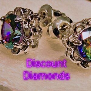 Round Cut Rainbow Topaz Studback Earrings on 925 Silver Women's